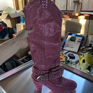 Dolls Kill Club Exx Pink Rhinestone Knee High Cowboy boots